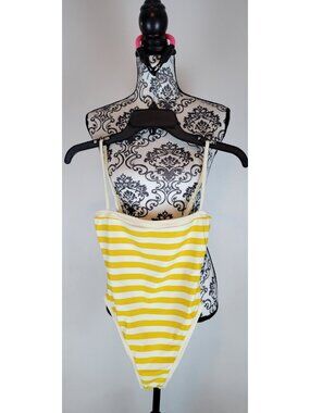 SAME Los Angeles Swim Womens One Piece ColorBlock Stripped Yellow XSmall
